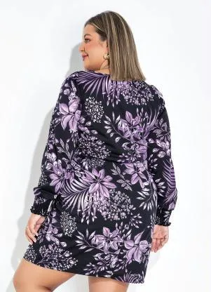 Marguerite - Vestido Folhas Roxo com Lastex Plus Suze - MARGUERITE