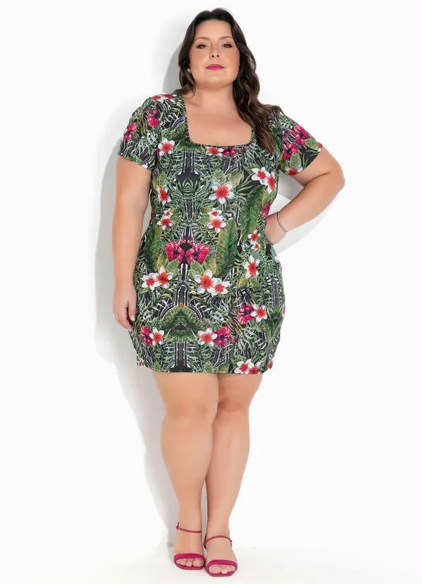 Marguerite - Vestido Folhas Verde Tubinho Plus Size 2