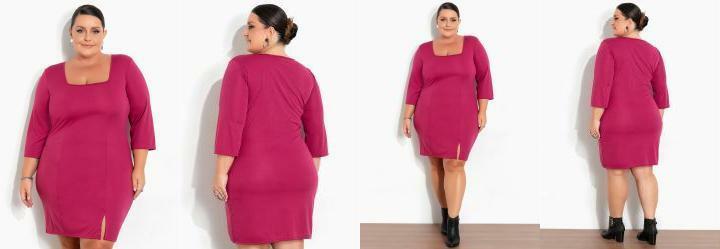 Vestido Fcsia com Decote Quadrado Plus Size