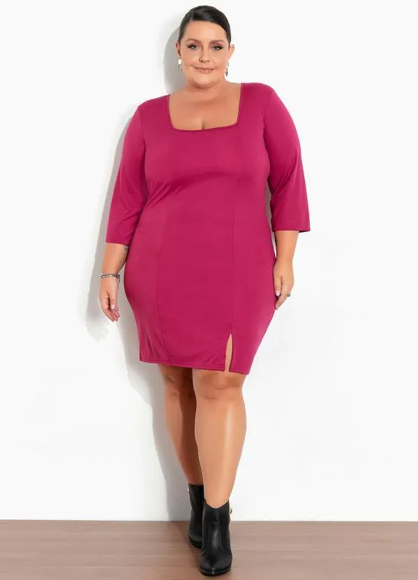 Marguerite - Vestido Fúcsia com Decote Quadrado Plus Size 2