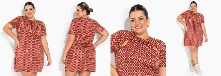 Vestido Geomtrico Vermelho Plus Size