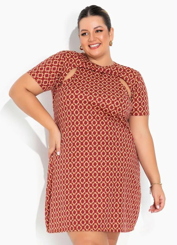 Marguerite - Vestido Geométrico Vermelho Plus Size