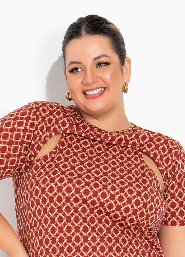 Marguerite - Vestido Geométrico Vermelho Plus Size 3