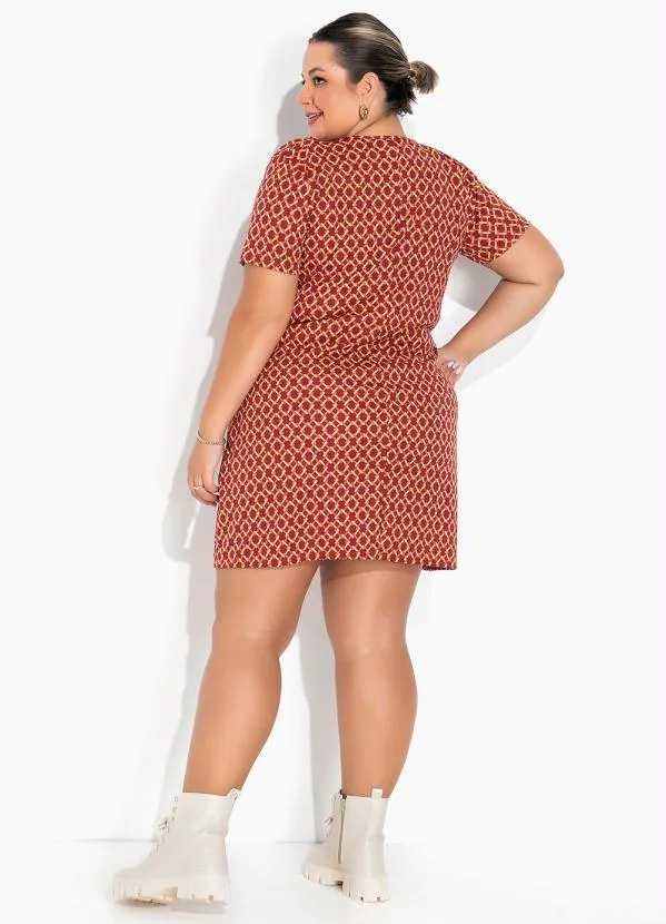 Marguerite - Vestido Geométrico Vermelho Plus Size