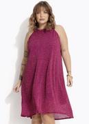 Vestido Halter Po Abstrato em Tule Plissado