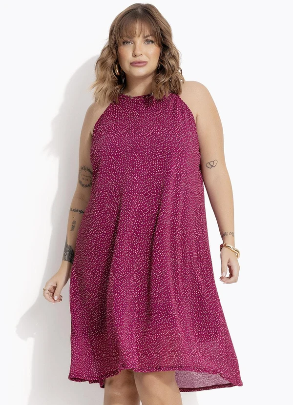 Marguerite - Vestido Halter Poá Abstrato em Tule Plissado