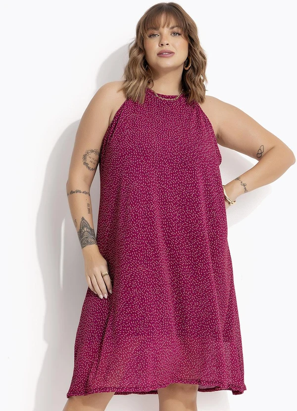 Marguerite - Vestido Halter Poá Abstrato em Tule Plissado