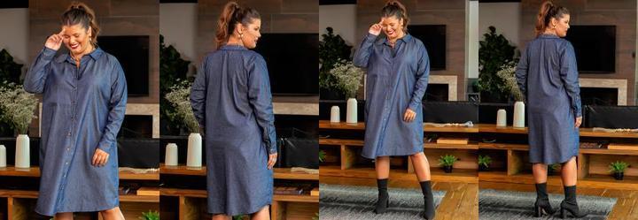 Vestido Jeans Azul Escuro em Liocel