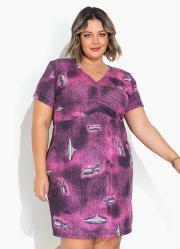 Vestido Jeans Pink com Franzido Plus Size