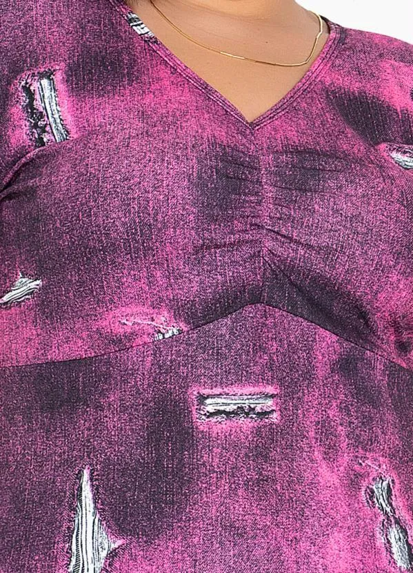 Marguerite - Vestido Jeans Pink com Franzido Plus Size 3