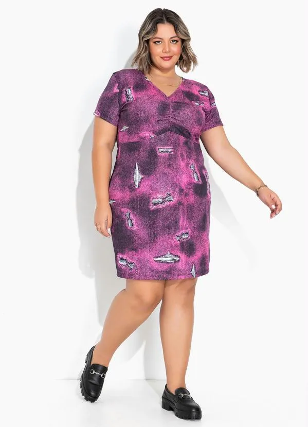 Marguerite - Vestido Jeans Pink com Franzido Plus Size 4