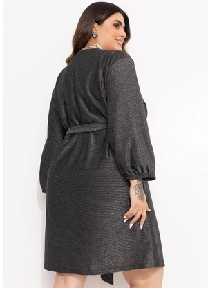 Marguerite - Vestido Kimono Preto em Malha com Lurex - MARGUERITE