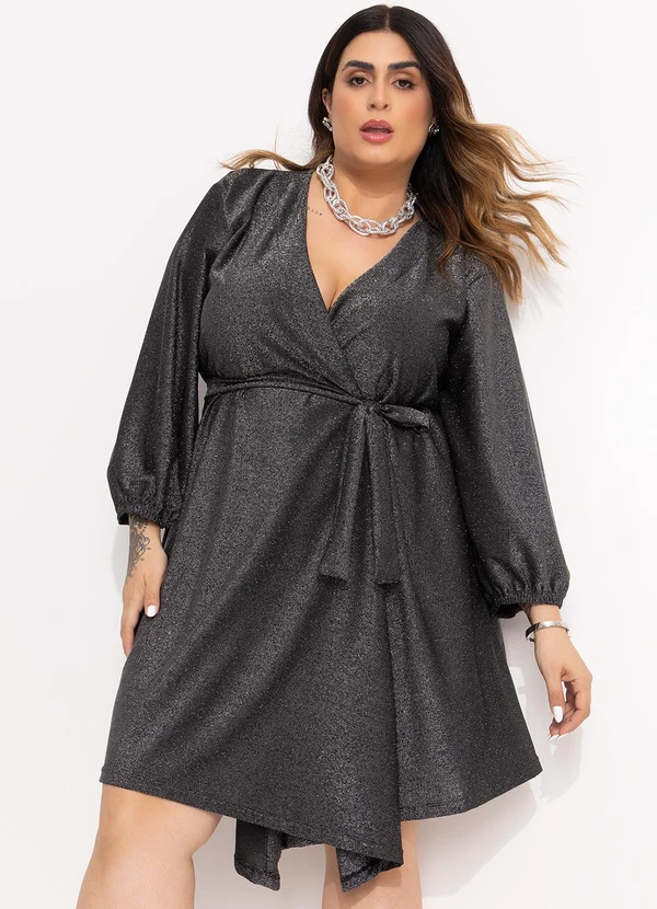 Marguerite - Vestido Kimono Preto em Malha com Lurex