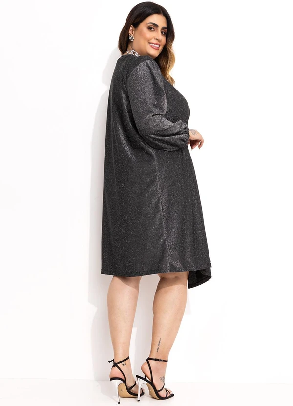 Marguerite - Vestido Kimono Preto em Malha com Lurex 5