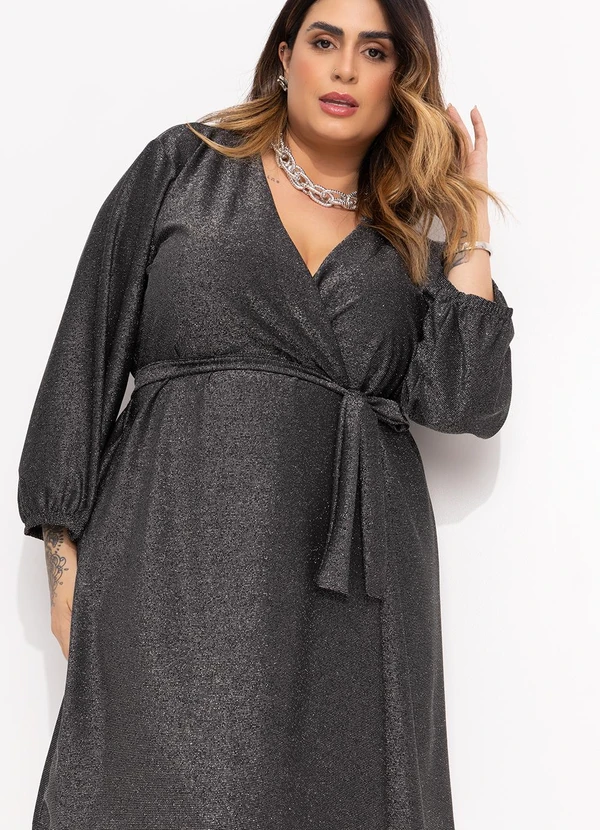 Marguerite - Vestido Kimono Preto em Malha com Lurex 7