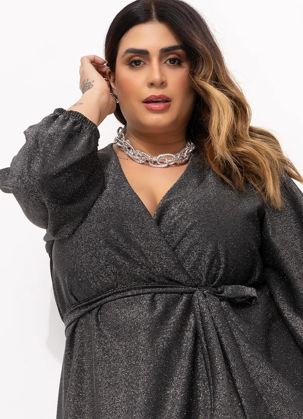 Marguerite - Vestido Kimono Preto em Malha com Lurex 9