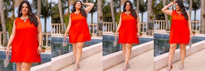 Vestido Laranja em Crepe Plano