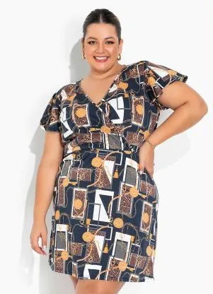 Marguerite - Vestido Lenço Marinho Transpasse Plus Size - MARGUERITE