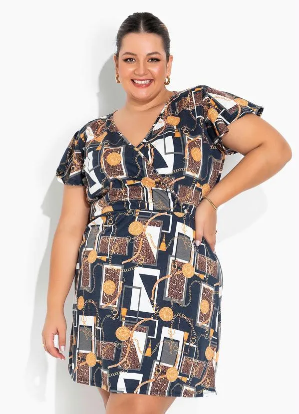 Marguerite - Vestido Lenço Marinho Transpasse Plus Size