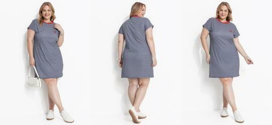 Vestido Listrado Azul Canelado com Bordado