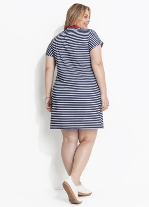 Marguerite - Vestido Listrado Azul Canelado com Bordado - MARGUERITE