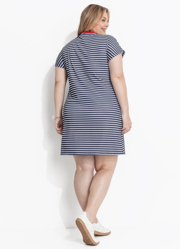 Marguerite - Vestido Listrado Azul Canelado com Bordado 2