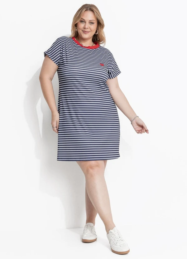 Marguerite - Vestido Listrado Azul Canelado com Bordado 3