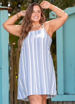 Marguerite - Vestido Listrado Azul em Tecido Plano - MARGUERITE