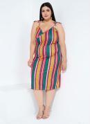 Vestido Listrado Colorido com Alas Plus Size