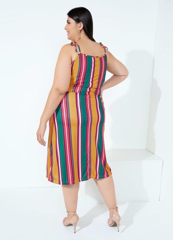Outlet - Vestido Listrado Colorido com Alças Plus Size