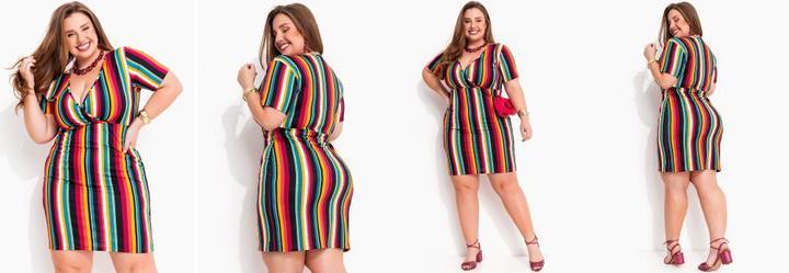 Vestido Listrado Colorido em Malha Fria