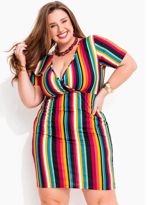 Vestido Listrado Colorido em Malha Fria Marguerite