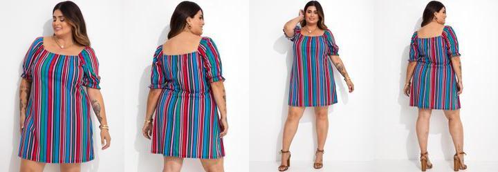 Vestido Listrado Colorido em Malha