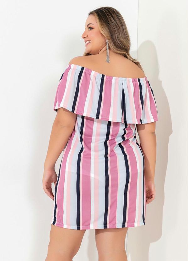 Outlet - Vestido Listrado com Decote Ciganinha Plus Size 2