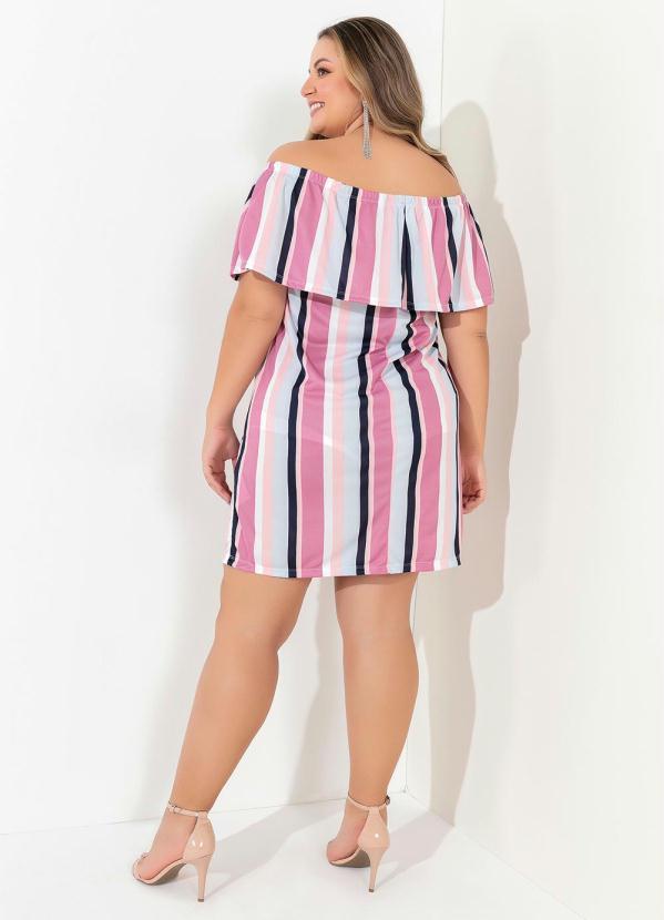Outlet - Vestido Listrado com Decote Ciganinha Plus Size 4