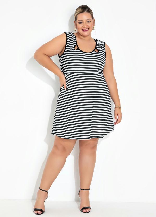 Queima Estoque - Vestido Listrado com Gotas no Decote Plus Size 3