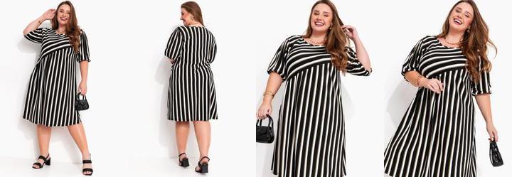 Vestido Listrado em Malha de Viscose