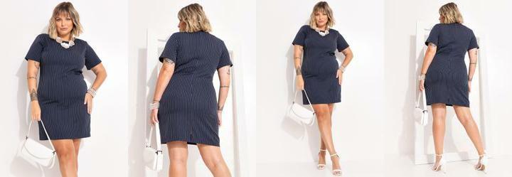 Vestido Listrado Marinho em Alfaiataria Risca de