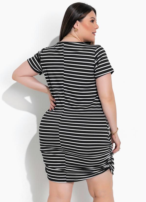 Vestido Listrado Preto e Branco em Canelado Marguerite