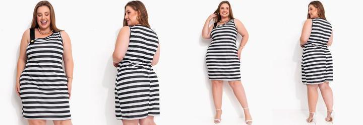 Vestido Listrado Preto e Branco em Malha