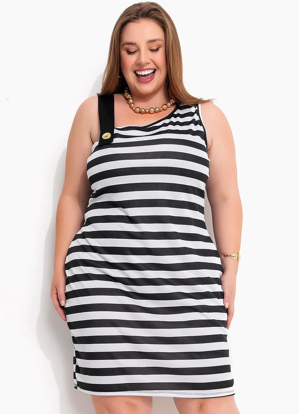 Marguerite Vestido Listrado Preto e Branco em Malha