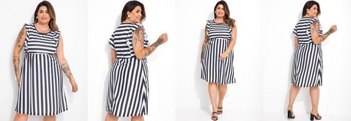Vestido Listrado Preto e Branco em Malha