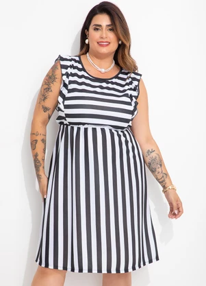 Marguerite - Vestido Listrado Preto e Branco em Malha - MARGUERITE