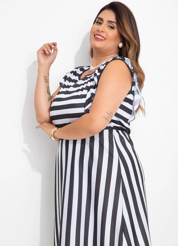 Marguerite - Vestido Listrado Preto e Branco em Malha