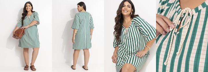 Vestido Listrado Verde em Malha Texturizada