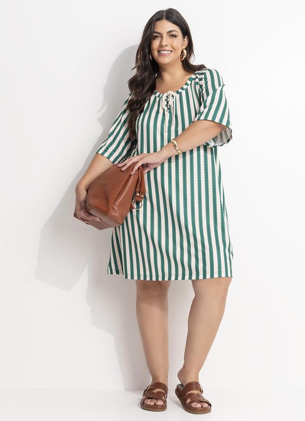 Vestido (Listrado Verde) em Malha Texturizada