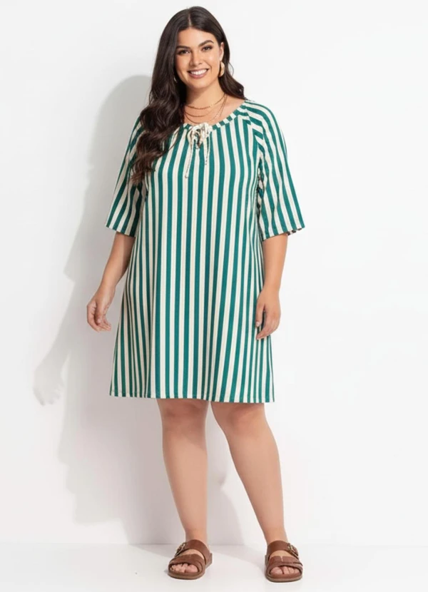 Marguerite - Vestido Listrado Verde em Malha Texturizada