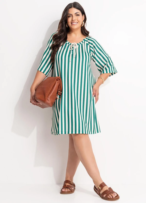 Marguerite - Vestido Listrado Verde em Malha Texturizada 5