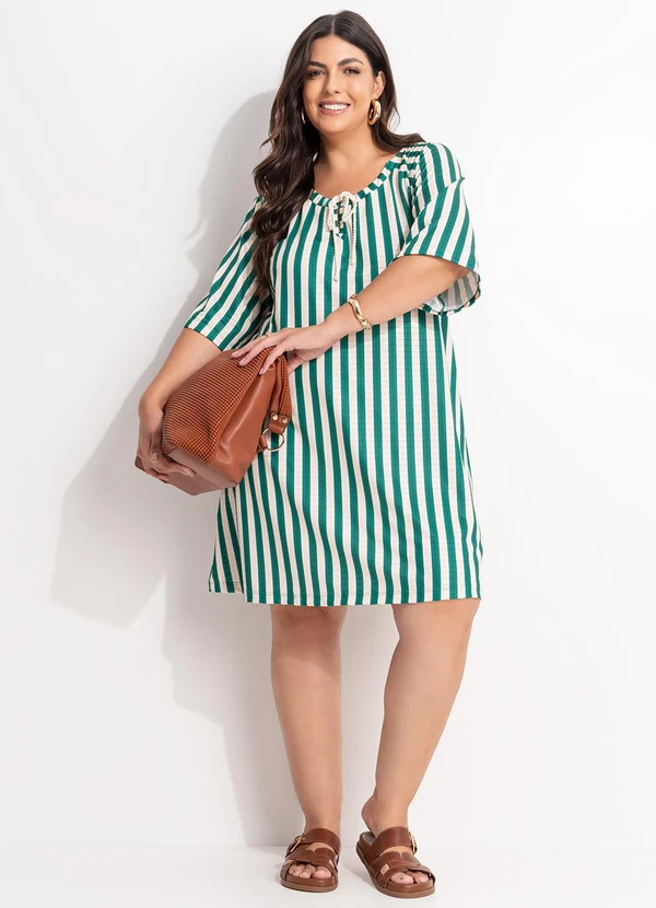 Marguerite - Vestido Listrado Verde em Malha Texturizada 7