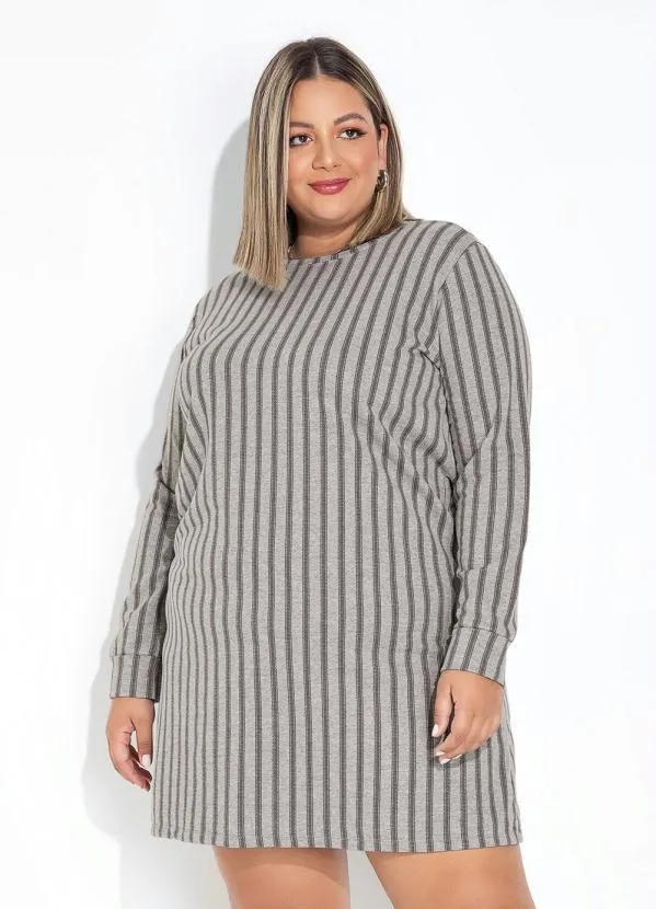 Marguerite - Vestido Listras Mescla com Mangas Size